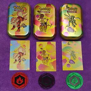 3x Pokemon Tins Empty  TCG 151 Alakazam Hitmonlee Coins & Art Cards